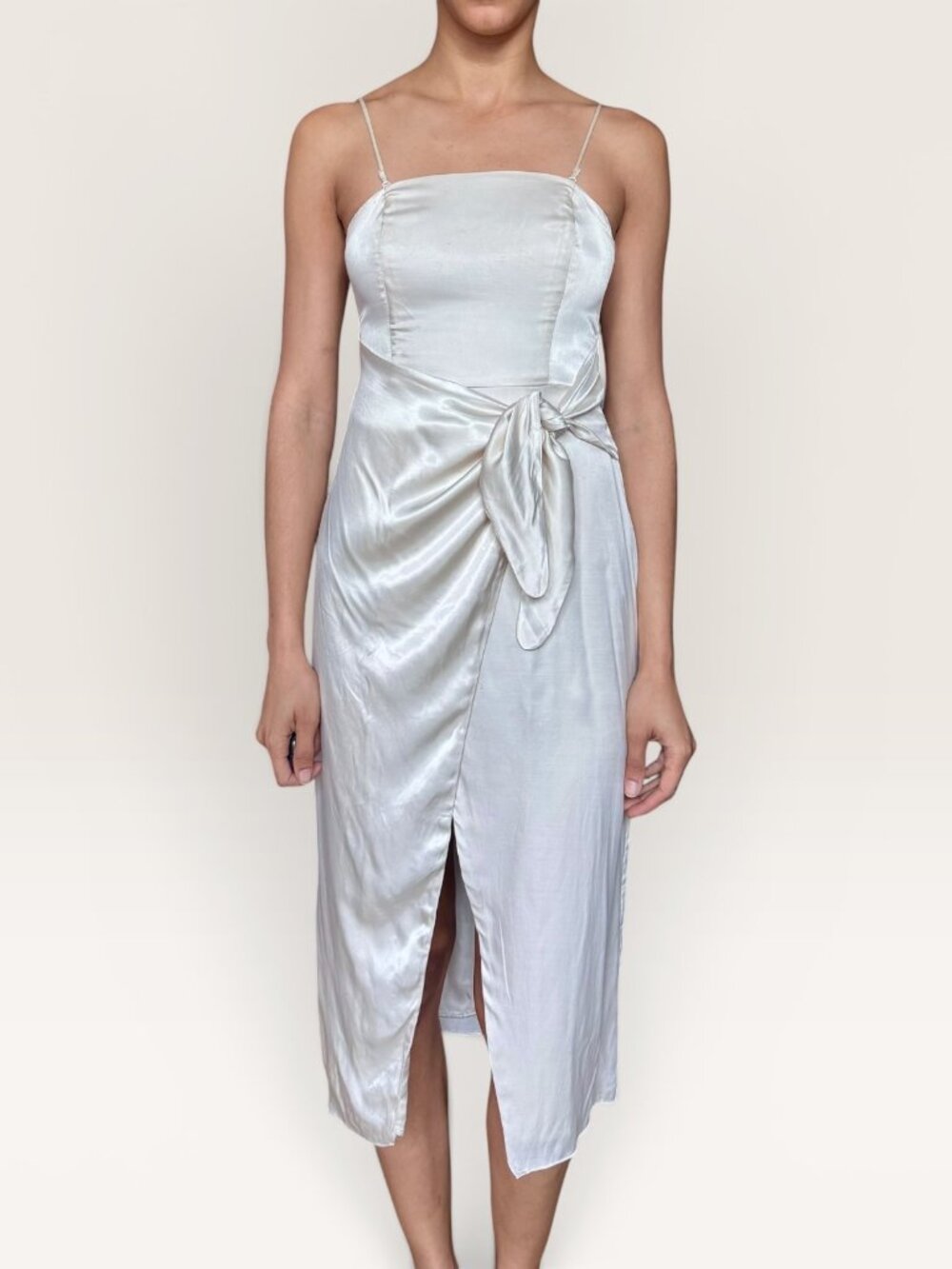 LPA Satin Tie-Front‎ Midi Dress in Cream Soft Luxe Satin Romantic XS